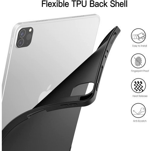 J Case for iPad Pro 11 Inch with Pencil Holder, Support 2nd Pencil Charging, Slim Tablet Cover with Soft TPU Back, Auto Wake/Sleep (Black)