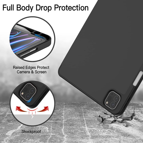 J Case for iPad Pro 11 Inch with Pencil Holder, Support 2nd Pencil Charging, Slim Tablet Cover with Soft TPU Back, Auto Wake/Sleep (Black)