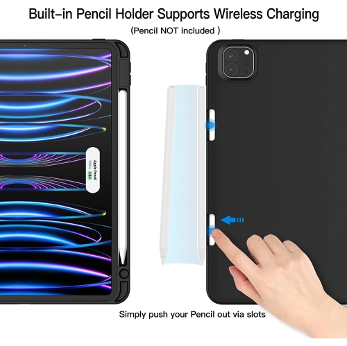 J Case for iPad Pro 11 Inch with Pencil Holder, Support 2nd Pencil Charging, Slim Tablet Cover with Soft TPU Back, Auto Wake/Sleep (Black)