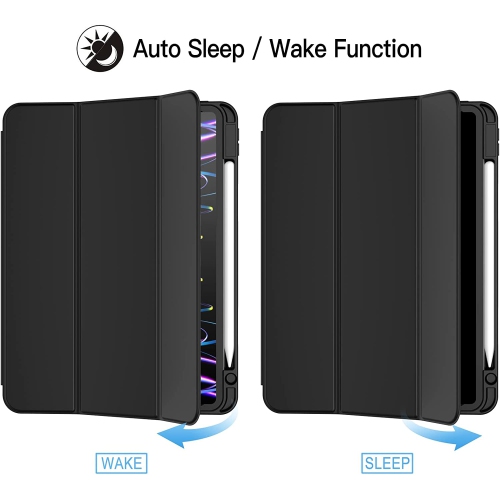 J Case for iPad Pro 11 Inch with Pencil Holder, Support 2nd Pencil Charging, Slim Tablet Cover with Soft TPU Back, Auto Wake/Sleep (Black)