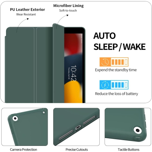 K iPad 6th Generation Case/iPad 5th Generation Case with Pencil Holder,Lightweight Soft TPU Back Cover Trifold Stand Auto Sleep/Wake, Protective for