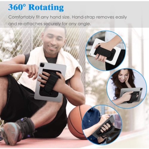 F Universal Tablet Hand Strap Holder - [Dual Stand Supports] Detachable Padded Hook & Loop Fastening Handle Grip with Adhesive Patch for iPad/Galaxy