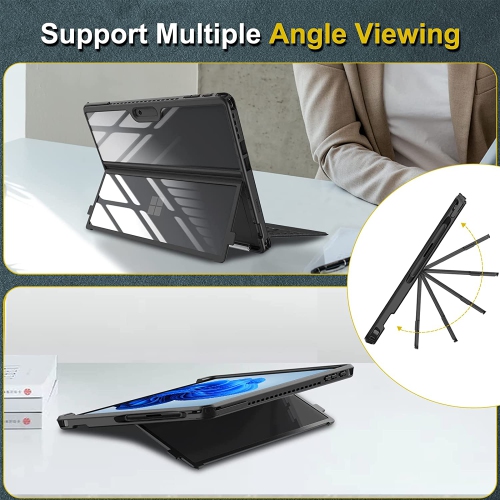 F Étui rigide pour Surface Pro 9/Pro 9 5G de 13 po de Microsoft - Étui folio robuste antichoc avec coque arrière transparente compatible avec le