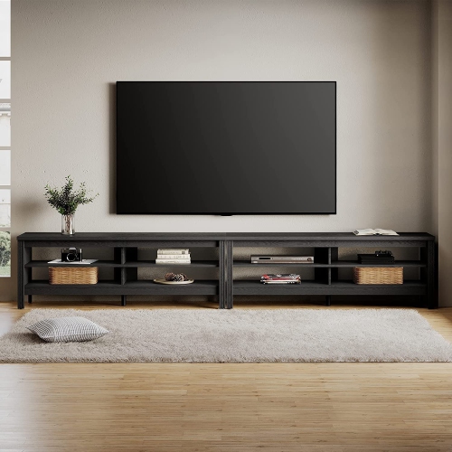 Meuble pour téléviseur WAMPAT noir pour écran plat de 100 po et plus, meuble  audio-vidéo en bois pour téléviseur de 80 85 90 po avec 8 casiers de  rangement pour chambre de