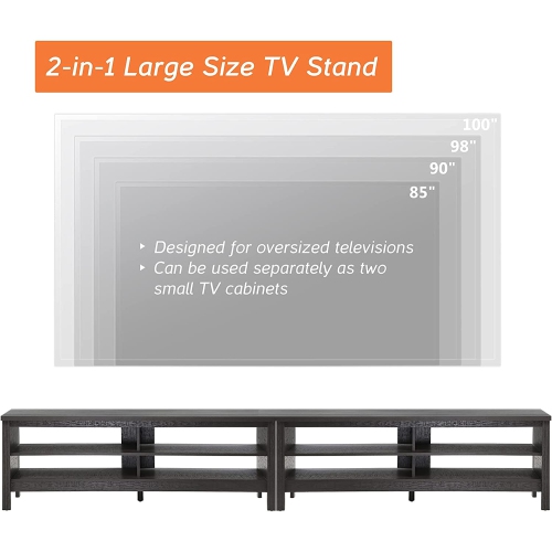 WAMPAT LED TV Stand for 85/100/110/120 Inch TV, Black Entertainment Center with Blue Lights Strip, 2 Pack Media Console Tables with 8 Cubby Storage