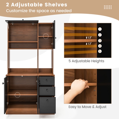 Costway 71" Tall Kitchen Pantry Buffet Hutch Freestanding Storage Cabinet 4 Doors