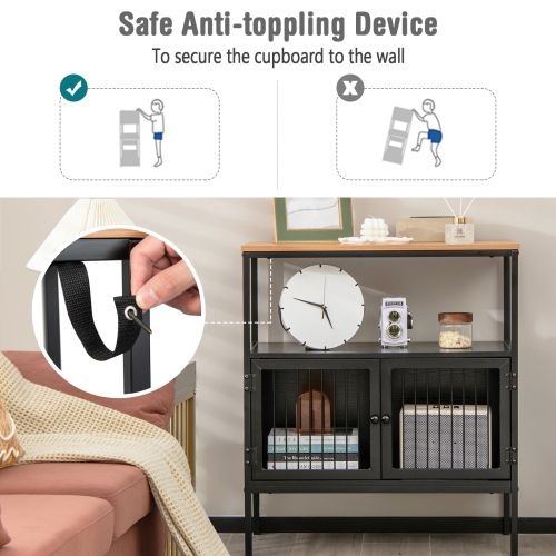 Costway Kitchen Server Buffet Sideboard Storage Cabinet Cupboard with 2 Doors & Open Shelf