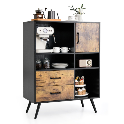 COSTWAY  Industrial Buffet Sideboard Storage Cabinet Organizer Cupboard Withcubbies Drawers