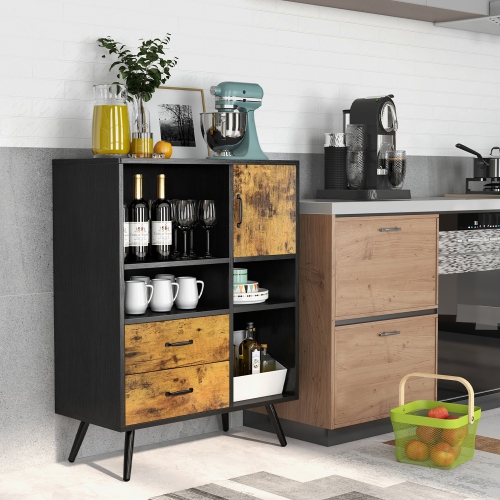 Costway Industrial Buffet Sideboard Storage Cabinet Organizer Cupboard withCubbies Drawers