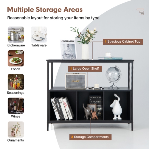 Costway Buffet Sideboard Kitchen Storage Cabinet Open Shelf w/ 3 Compartments