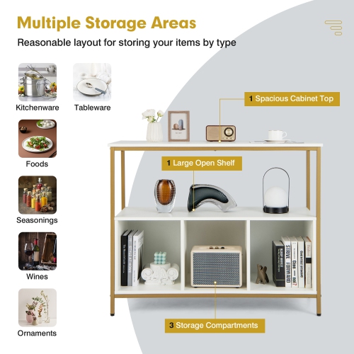 Costway Buffet Sideboard Kitchen Storage Cabinet Open Shelf w/ 3 Compartments