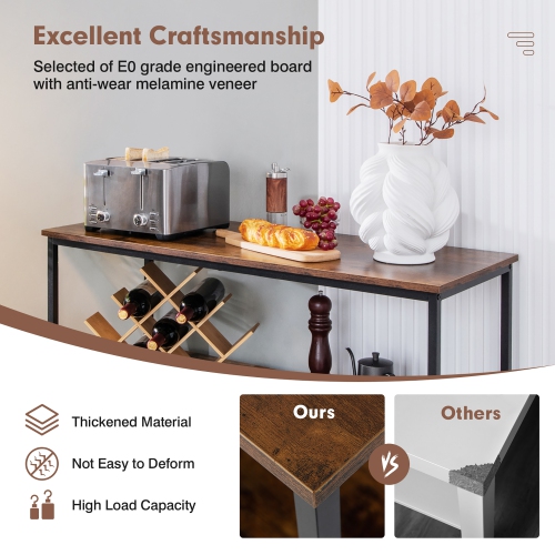 Costway Buffet Sideboard Kitchen Storage Cabinet Open Shelf w/ 3 Compartments Black\Rustic