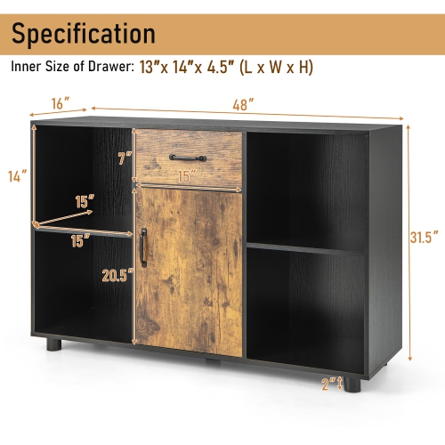 Costway Farmhouse Buffet Sideboard Coffee Bar File Cabinet Console Table withDrawer Cubby