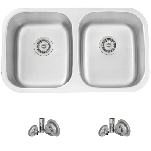 OPEN BOX - 33 inch Double Bowl Undermount and Drop-in Kitchen Sink, S-200T - GRADE A