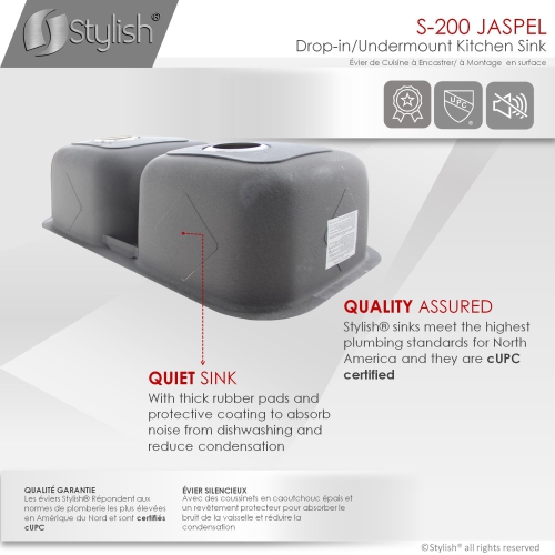 OPEN BOX - 33 inch Double Bowl Undermount and Drop-in Kitchen Sink, S-200T - GRADE A