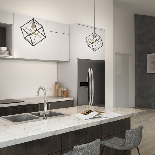 Artika Imperium Mid Century Modern Mini Pendant Light Fixture, Black and Brushed Nickel