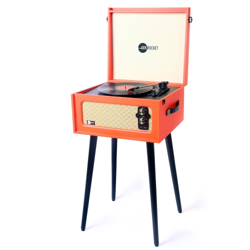 Arkrocket Discovery Bluetooth Record Player Stand with 3-Speed Turntable-Orange