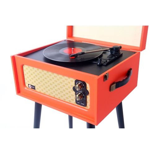 Arkrocket Discovery Bluetooth Record Player Stand with 3-Speed Turntable-Orange