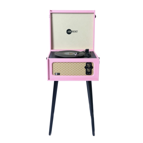 ARKROCKET  Discovery Bluetooth Record Player Stand With 3-Speed Turntable-Pink