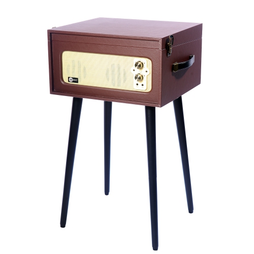 Support pour tourne-disque Bluetooth Discovery d’Arkrok avec tourne-disque à 3 vitesses - Brun/Crème