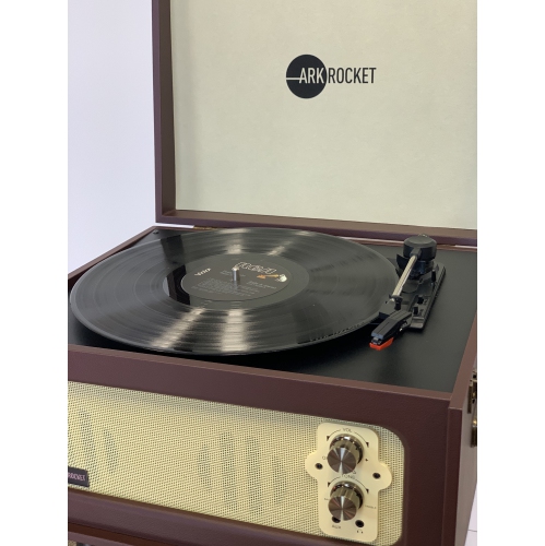 Support pour tourne-disque Bluetooth Discovery d’Arkrok avec tourne-disque à 3 vitesses - Brun/Crème