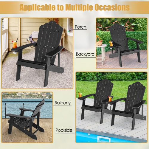 Costway Patio HIPS Adirondack Chair with Cup Holder Weather Resistant Outdoor 380 LBS Black/Teak/Green/Navy/Red/Gray/White/Yellow