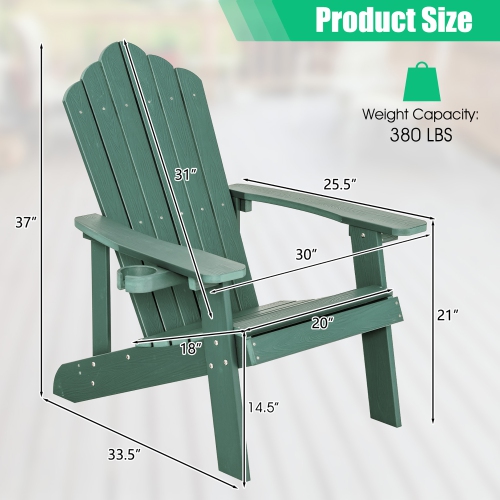 Costway Patio HIPS Adirondack Chair with Cup Holder Weather Resistant Outdoor 380 LBS Black/Teak/Green/Navy/Red/Gray/White/Yellow