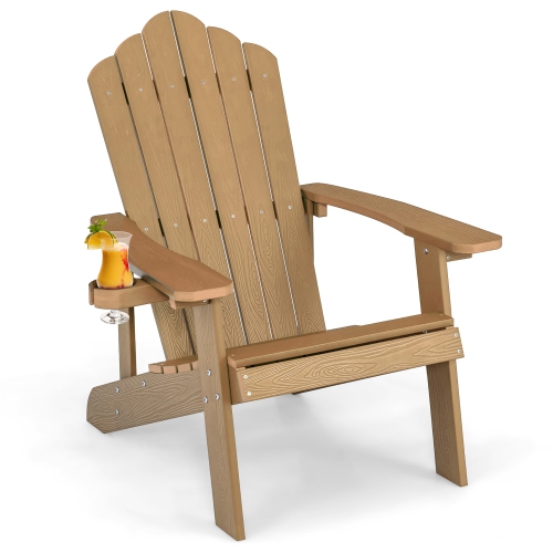 Costway Patio HIPS Adirondack Chair with Cup Holder Weather Resistant Outdoor 380 LBS Black/Teak/Green/Navy/Red/Gray/White/Yellow