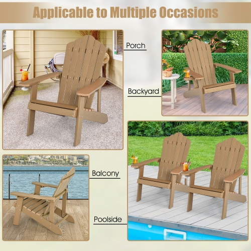 Costway Patio HIPS Adirondack Chair with Cup Holder Weather Resistant Outdoor 380 LBS Black/Teak/Green/Navy/Red/Gray/White/Yellow