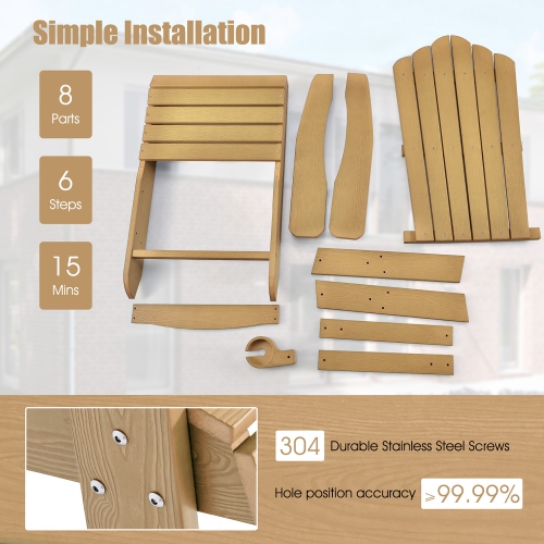 Costway Patio HIPS Adirondack Chair with Cup Holder Weather Resistant Outdoor 380 LBS Black/Teak/Green/Navy/Red/Gray/White/Yellow