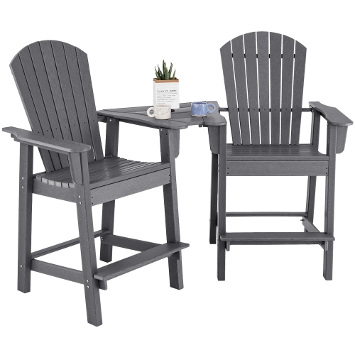 Costway 2pcs HDPE Tall Adirondack Chair Barstools Connecting Tray Patio Footrest