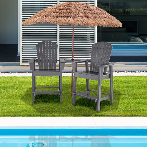 Costway 2pcs HDPE Tall Adirondack Chair Barstools Connecting Tray Patio Footrest