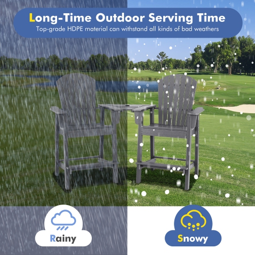 Costway 2pcs HDPE Tall Adirondack Chair Barstools Connecting Tray Patio Footrest
