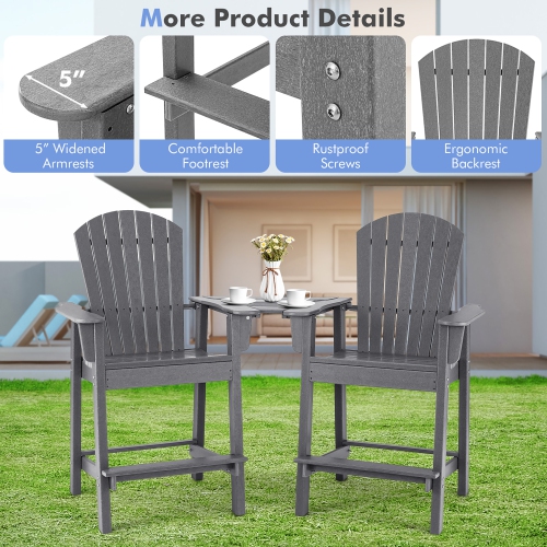 Costway 2pcs HDPE Tall Adirondack Chair Barstools Connecting Tray Patio Footrest