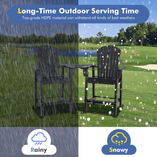 Costway 2pcs HDPE Tall Adirondack Chair Barstools Connecting Tray Patio Footrest