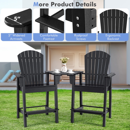 Costway 2pcs HDPE Tall Adirondack Chair Barstools Connecting Tray Patio Footrest