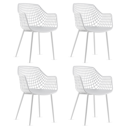 Costway Modern Dining Chair Set of 4 Plastic Shell Hollow withMetal Legs for Living Room