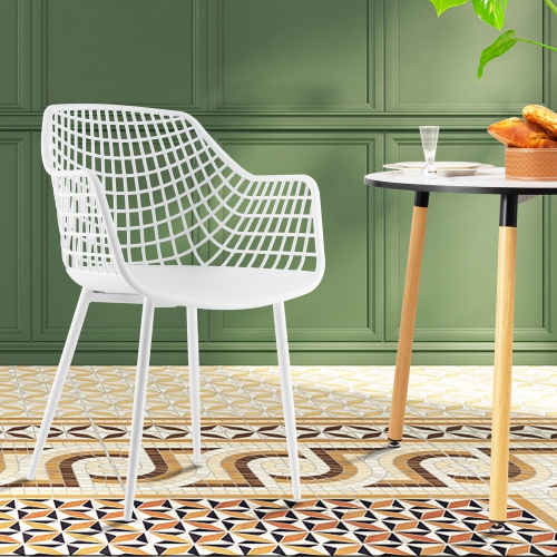 Costway Modern Dining Chair Set of 4 Plastic Shell Hollow withMetal Legs for Living Room