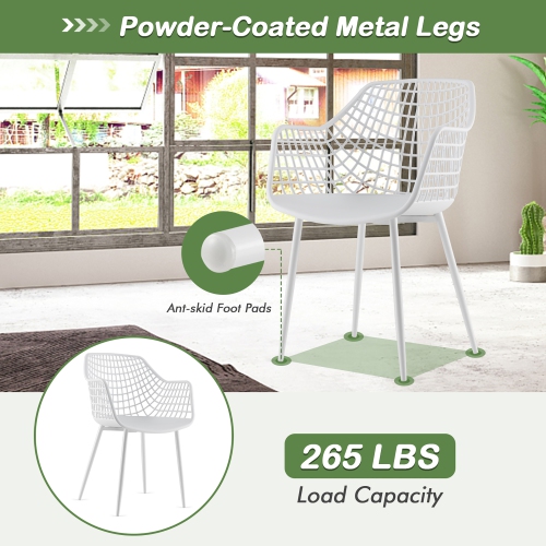 Costway Modern Dining Chair Set of 4 Plastic Shell Hollow withMetal Legs for Living Room