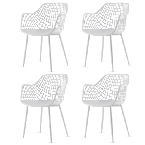 Costway Modern Dining Chair Set of 4 Plastic Shell Hollow withMetal Legs for Living Room