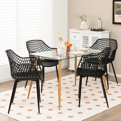 Costway Modern Dining Chair Set of 4 Plastic Shell Hollow withMetal Legs for Living Room