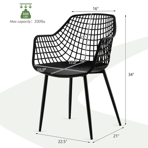 Costway Modern Dining Chair Set of 4 Plastic Shell Hollow withMetal Legs for Living Room