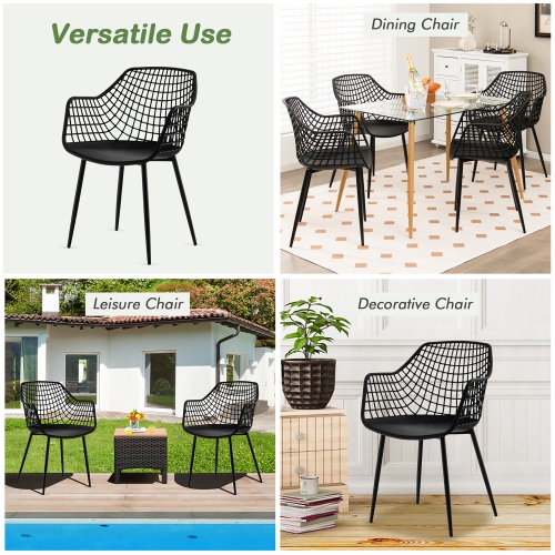 Costway Modern Dining Chair Set of 4 Plastic Shell Hollow withMetal Legs for Living Room