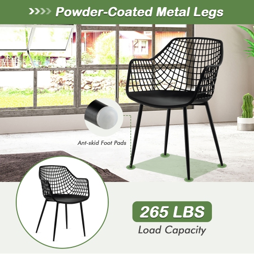 Costway Modern Dining Chair Set of 4 Plastic Shell Hollow withMetal Legs for Living Room