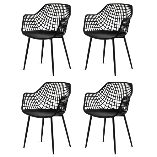 Costway Modern Dining Chair Set of 4 Plastic Shell Hollow withMetal Legs for Living Room