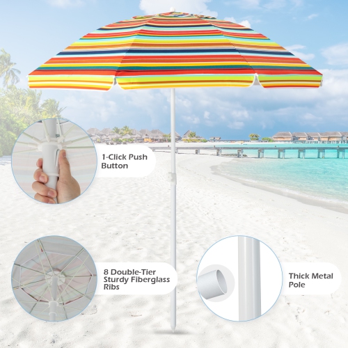 Costway 6.5Ft Patio Beach Sunshade Umbrella Portable Tilt Outdoor