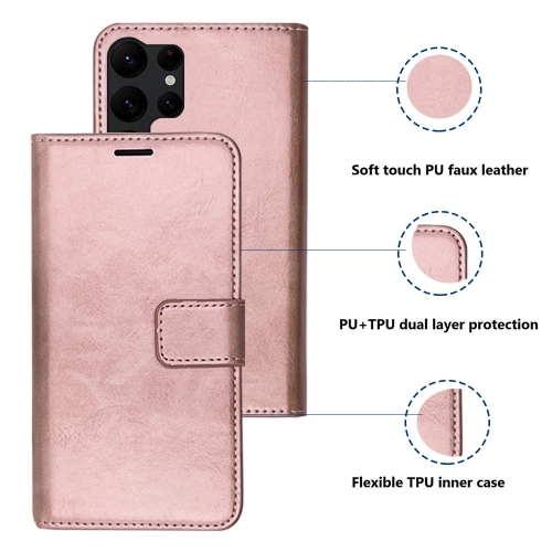 XCRS Folio Magnetic Wallet Cover, PU Leather Pouch with Card Slot and Stand Case for Samsung Galaxy S22 Ultra 2022