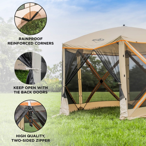 Hike Crew 6-Panel Pop Up Tent, Canopy Tent Gazebo 140x140" Instant Setup 6-Sided UV Resistant Tent