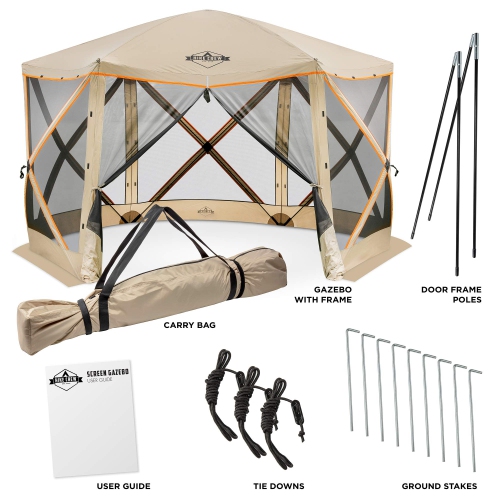 Hike Crew 6-Panel Pop Up Tent, Canopy Tent Gazebo 140x140" Instant Setup 6-Sided UV Resistant Tent