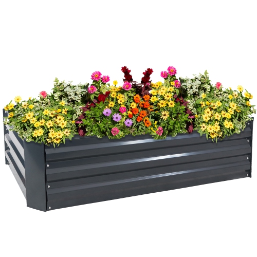 Sunnydaze Galvanized Steel Rectangle Raised Garden Bed - 48 in - Dark Gray
